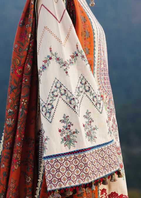 HUSSAIN REHAR - 3PC LAWN  EMBROIDERED SHIRT WITH EMBROIDERED DUPATTA AND COTTON TROUSER - KPR-90