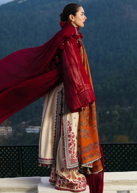 HUSSAIN REHAR - 3PC LAWN  EMBROIDERED SHIRT WITH EMBROIDERED DUPATTA AND COTTON TROUSER - KPR-90