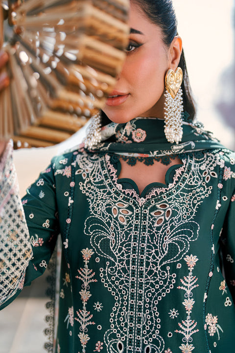 QALAMKAR - 3PC LAWN EMBROIDERED SHIRT WITH VOIL PRINTED SHAWL AND TROUSER - FK-13 ELIZA