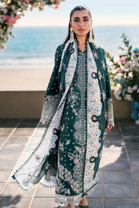 QALAMKAR - 3PC LAWN EMBROIDERED SHIRT WITH VOIL PRINTED SHAWL AND TROUSER - FK-13 ELIZA