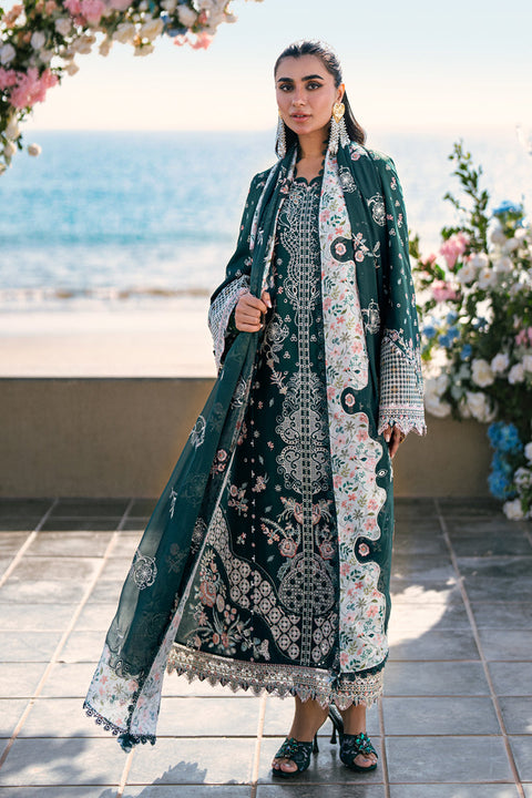 QALAMKAR - 3PC LAWN EMBROIDERED SHIRT WITH VOIL PRINTED SHAWL AND TROUSER - FK-13 ELIZA