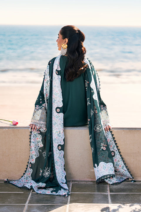 QALAMKAR - 3PC LAWN EMBROIDERED SHIRT WITH VOIL PRINTED SHAWL AND TROUSER - FK-13 ELIZA