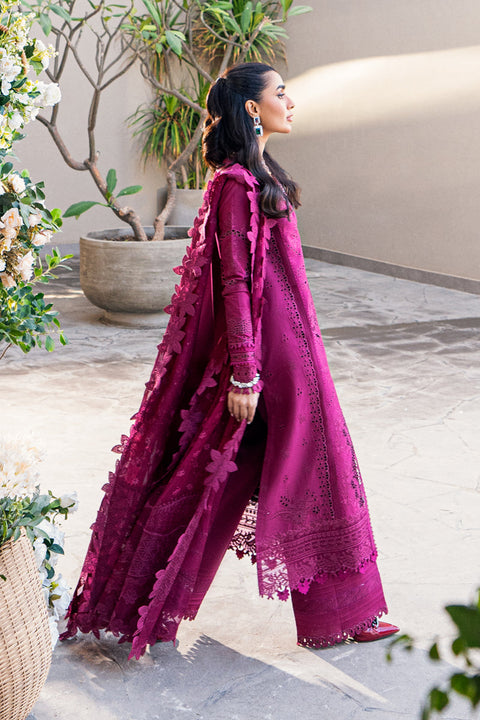 QALAMKAR - 3PC LAWN EMBROIDERED SHIRT WITH JACQUARD WEAVED EMBROIDERED DUPATTA AND COTTON TROUSER - KPR-FK-11 VIOLET