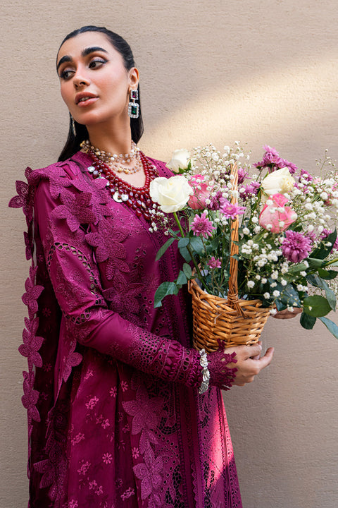 QALAMKAR - 3PC LAWN EMBROIDERED SHIRT WITH JACQUARD WEAVED EMBROIDERED DUPATTA AND COTTON TROUSER - KPR-FK-11 VIOLET