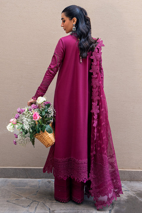QALAMKAR - 3PC LAWN EMBROIDERED SHIRT WITH JACQUARD WEAVED EMBROIDERED DUPATTA AND COTTON TROUSER - KPR-FK-11 VIOLET