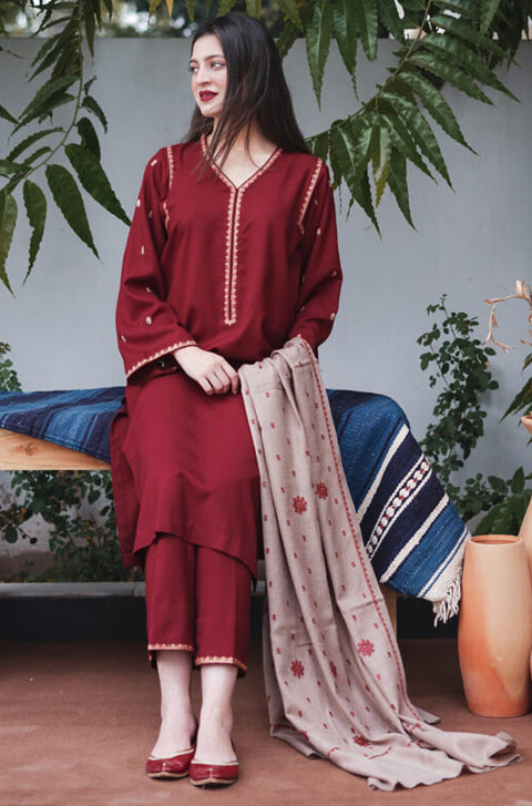 AISLING - 3PC DHANAK EMBROIDERED SHIRT WITH DHANAK EMBROIDERED DUAPATTA AND TROUSER- KPR1307