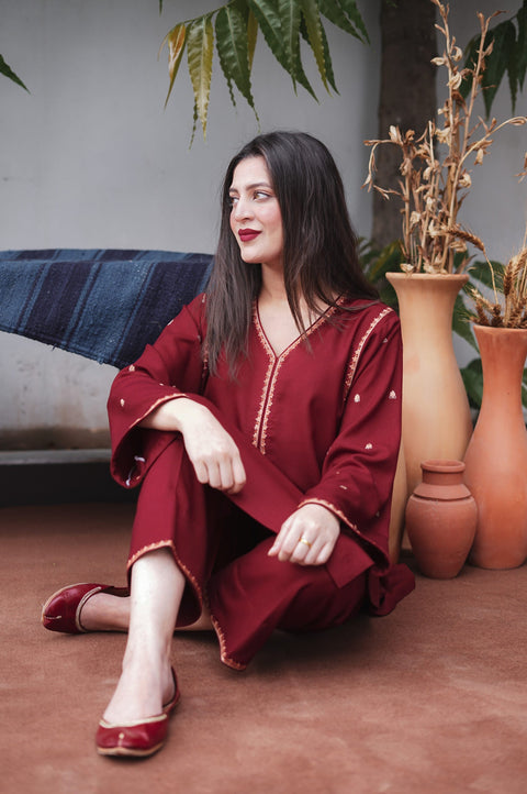 AISLING - 3PC DHANAK EMBROIDERED SHIRT WITH DHANAK EMBROIDERED DUAPATTA AND TROUSER- KPR1307