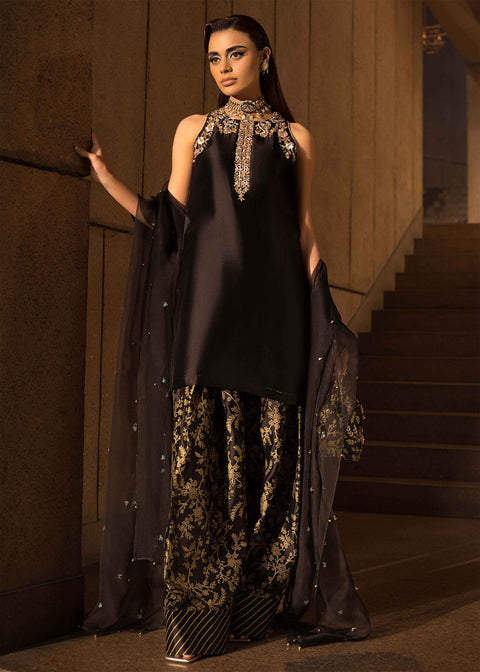 MAHUD ASAD - UNSTITCHED 3PC LUXURY SILK EMBROIDERED FRONT WITH EMBROIDERED DUPATTA AND TROUSER -Exposed