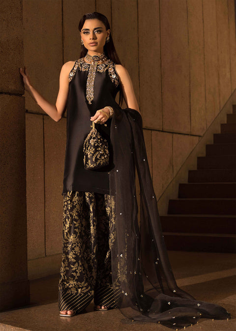 MAHUD ASAD - UNSTITCHED 3PC LUXURY SILK EMBROIDERED FRONT WITH EMBROIDERED DUPATTA AND TROUSER -Exposed