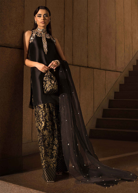 MAHUD ASAD - UNSTITCHED 3PC LUXURY SILK EMBROIDERED FRONT WITH EMBROIDERED DUPATTA AND TROUSER -Exposed