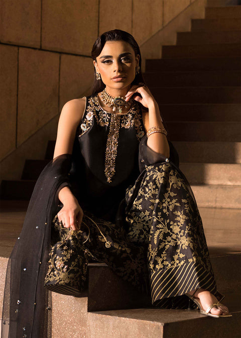 MAHUD ASAD - UNSTITCHED 3PC LUXURY SILK EMBROIDERED FRONT WITH EMBROIDERED DUPATTA AND TROUSER -Exposed