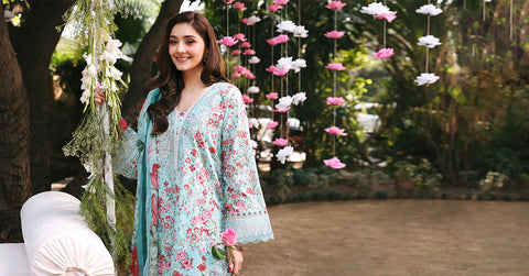 Maria b - 3 Piece Unstitched Embroidered Lawn Suit :DW-EF26-19-Ferozi