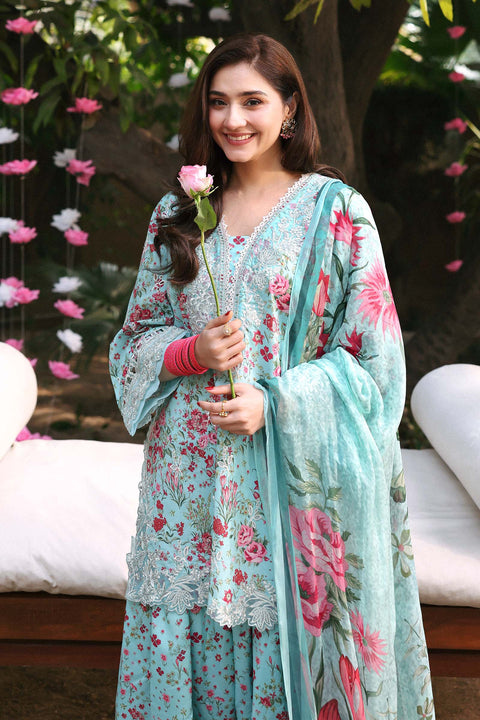 Maria b - 3 Piece Unstitched Embroidered Lawn Suit :DW-EF26-19-Ferozi
