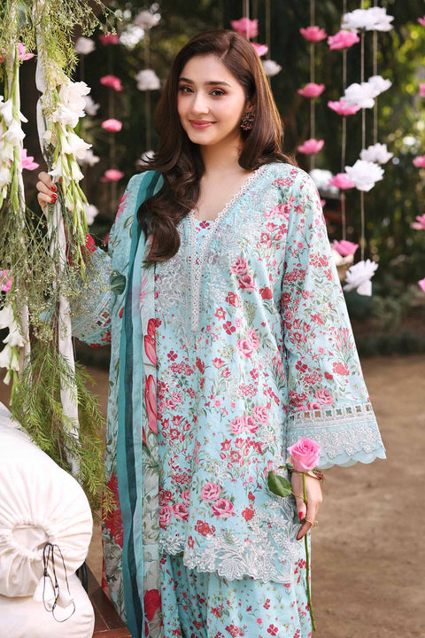 Maria b - 3 Piece Unstitched Embroidered Lawn Suit :DW-EF26-19-Ferozi