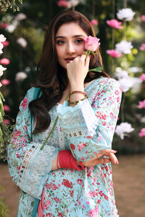 Maria b - 3 Piece Unstitched Embroidered Lawn Suit :DW-EF26-19-Ferozi
