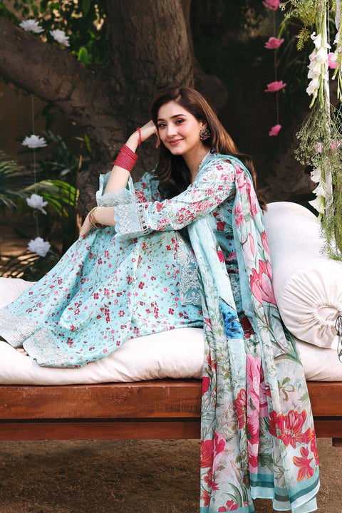 Maria b - 3 Piece Unstitched Embroidered Lawn Suit :DW-EF26-19-Ferozi