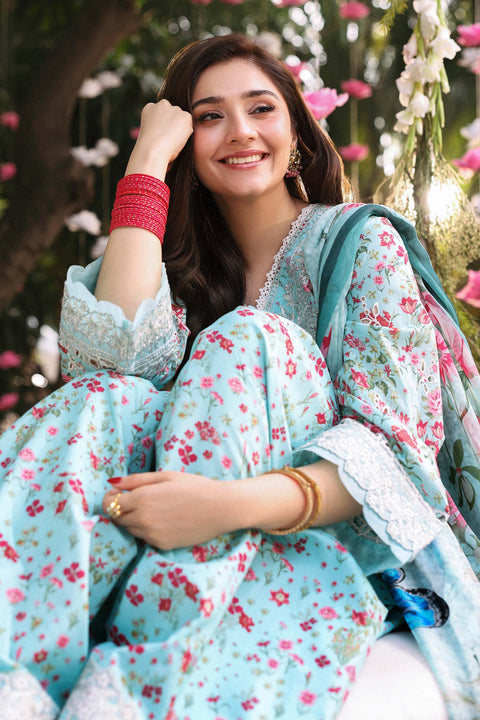 Maria b - 3 Piece Unstitched Embroidered Lawn Suit :DW-EF26-19-Ferozi
