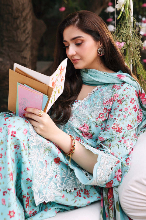 Maria b - 3 Piece Unstitched Embroidered Lawn Suit :DW-EF26-19-Ferozi