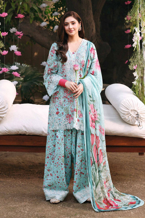 Maria b - 3 Piece Unstitched Embroidered Lawn Suit :DW-EF26-19-Ferozi