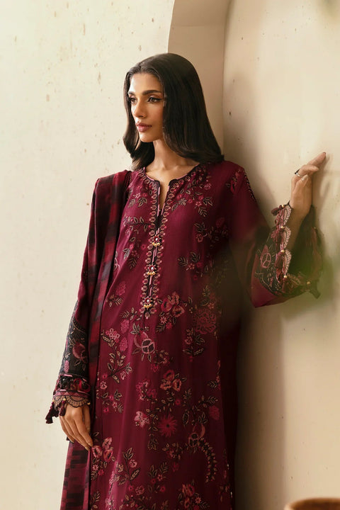 ETHNC - 3PC DHANAK EMBROIDERED SHIRT WITH TWILL PRINTED SHAWL AND TROUSER - KPR1928