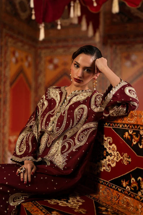 ETHNIC -  Luxury Silk Embroidered 3Pc Unstitched Suit EK-E10