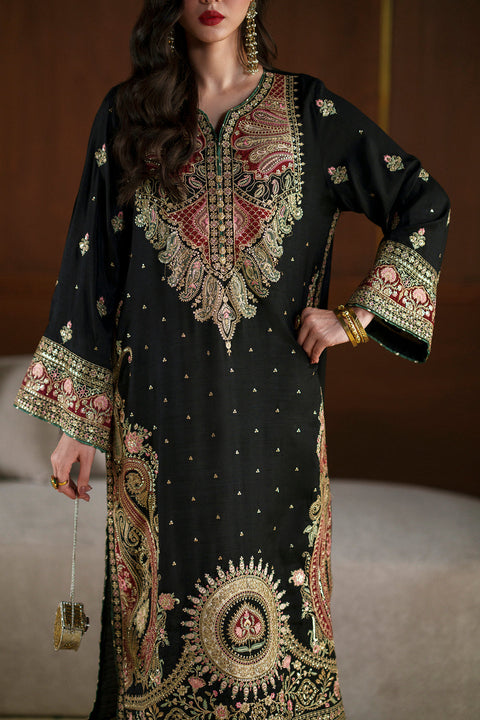 ETHNIC - Luxury Raw Silk Embroidered Unstitched 3PC Suit-Kaftan