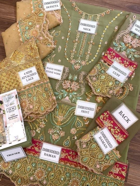Elaf Embroidered Organza Suits Unstitched 3 Piece EF22C ECC-4 Mariee - Luxury Collection
