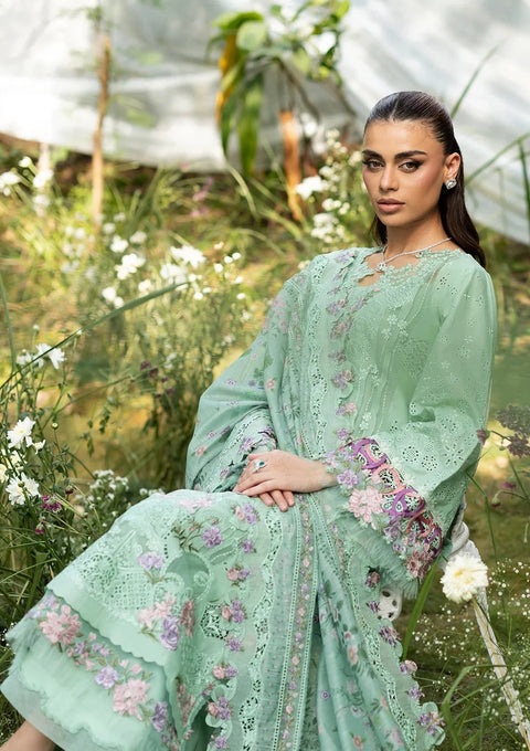 Elaf Premium - 3-piece luxury unstiched embroidered dress- dhannk dress with Pashimna Shawl (Daisy Chain)