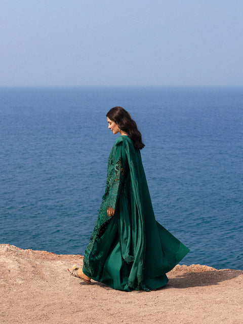 MAHNUR - 3PC LAWN EMBROIDERED SHIRT WITH CHIFFON EMBROIDERED DUPATTA AND COTTON TROUSER -Eirene