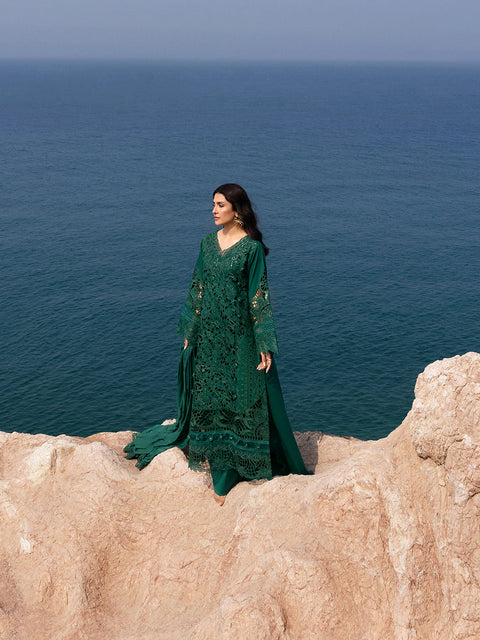 MAHNUR - 3PC LAWN EMBROIDERED SHIRT WITH CHIFFON EMBROIDERED DUPATTA AND COTTON TROUSER -Eirene