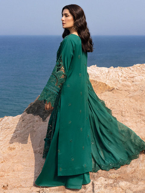 MAHNUR - 3PC LAWN EMBROIDERED SHIRT WITH CHIFFON EMBROIDERED DUPATTA AND COTTON TROUSER -Eirene