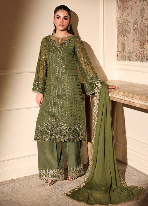 AZURE Embroidered Unstitched Chiffon Suits 3 Piece AZU25EU ES-119 Moss Glow - Festive Collection
