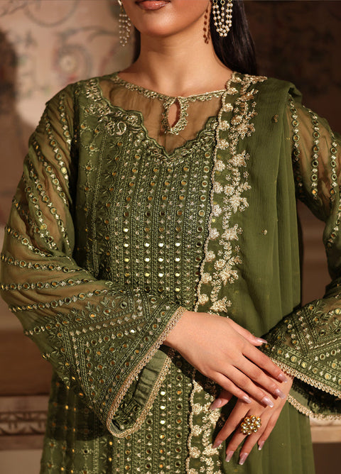 AZURE Embroidered Unstitched Chiffon Suits 3 Piece AZU25EU ES-119 Moss Glow - Festive Collection