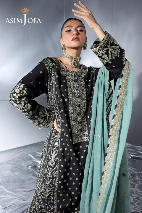 ASIM JOFA - Unstitched Embroidered Chiffon Suit | bl-1
