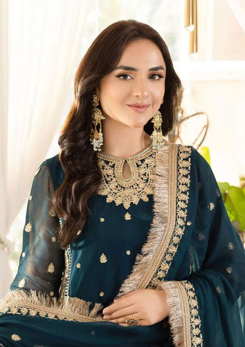 Asim jofa - 3PC CHIFFON EMBROIDERED WITH EMBROIDERED DUPATTA AND TROUSER - GRN-1