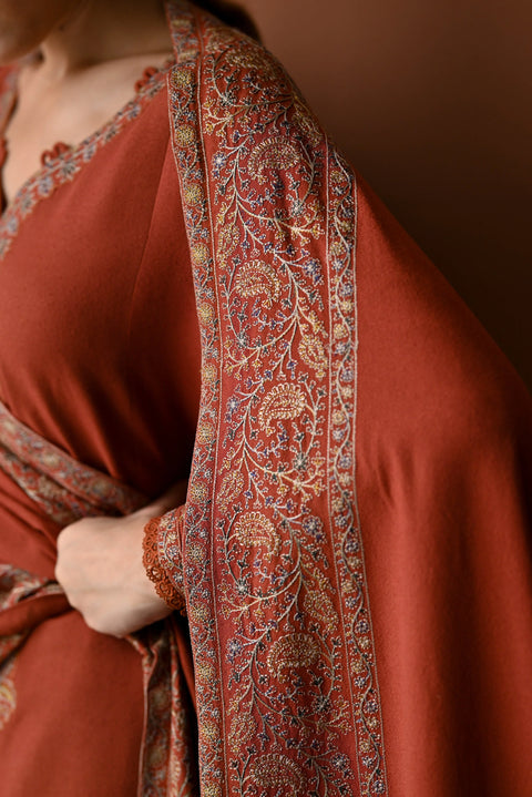 ZAIB - 3PC DHANAK EMBROIDERED SHIRT WITH DHANAK EMBROIDERED SHAWL AND TROUSER - KPR 12