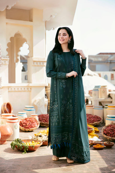 FLORENT - 3PC DHANAK EMBROIDERED SHIRT WITH TWILL PRINTED SHAWL AND TROUSER - GR-1