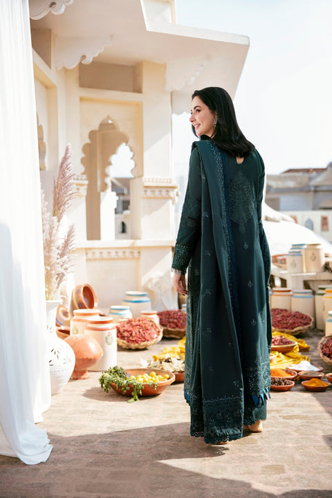 FLORENT - 3PC DHANAK EMBROIDERED SHIRT WITH TWILL PRINTED SHAWL AND TROUSER - GR-1