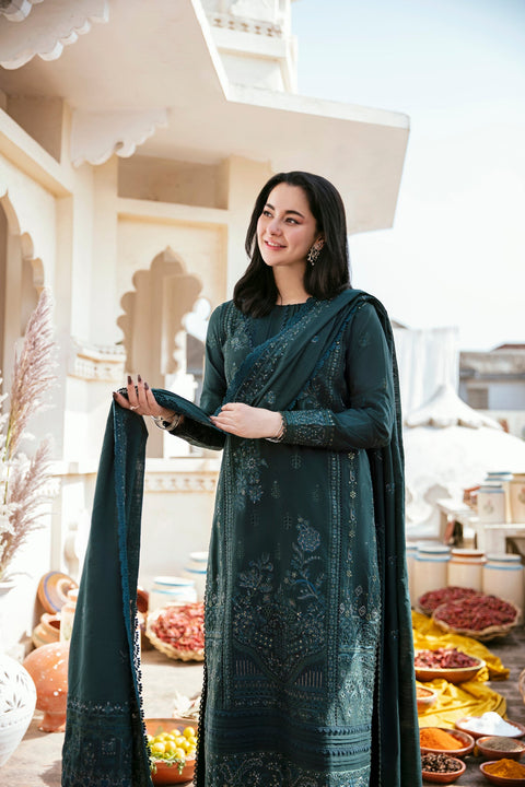 FLORENT - 3PC DHANAK EMBROIDERED SHIRT WITH TWILL PRINTED SHAWL AND TROUSER - GR-1