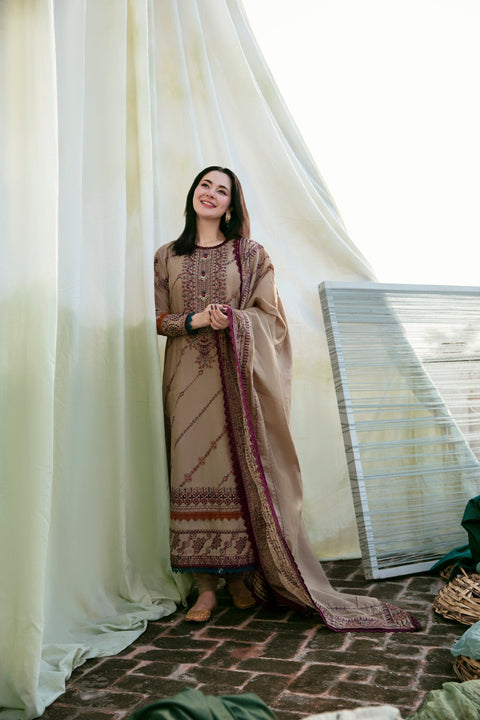FLORENT  -3PC DHANAK EMBROIDERED SHIRT WITH EMBROIDERED SHAWL AND TROUSER- KPR -6B
