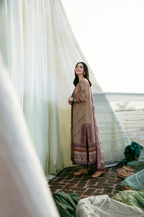 FLORENT  -3PC DHANAK EMBROIDERED SHIRT WITH EMBROIDERED SHAWL AND TROUSER- KPR -6B