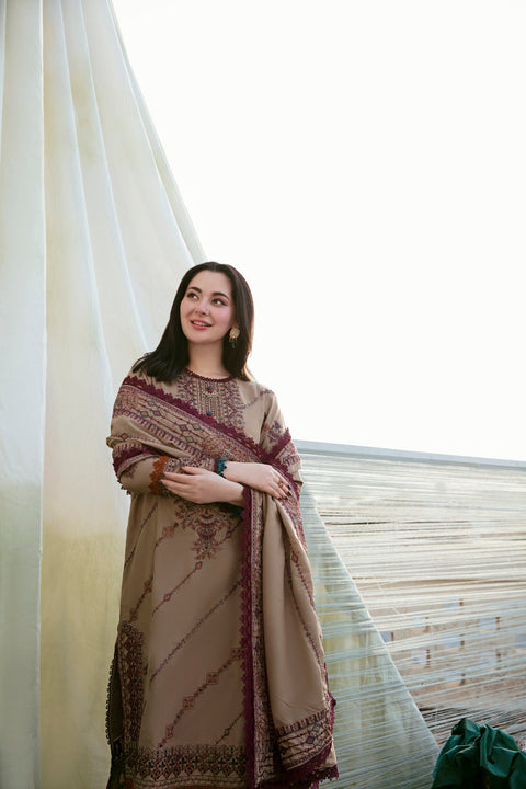 FLORENT  -3PC DHANAK EMBROIDERED SHIRT WITH EMBROIDERED SHAWL AND TROUSER- KPR -6B