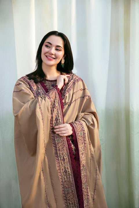 FLORENT  -3PC DHANAK EMBROIDERED SHIRT WITH EMBROIDERED SHAWL AND TROUSER- KPR -6B