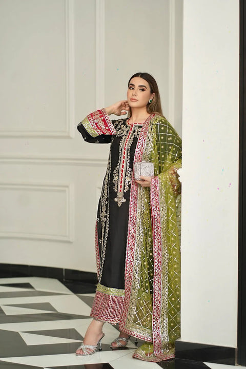 Aneelas Luxury Lawn 3 Piece Unstitched -JET BLACK