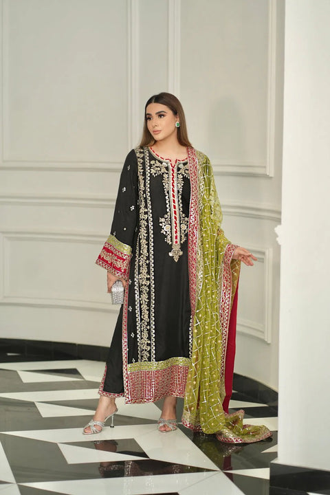 Aneelas Luxury Lawn 3 Piece Unstitched -JET BLACK