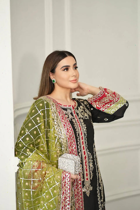 Aneelas Luxury Lawn 3 Piece Unstitched -JET BLACK