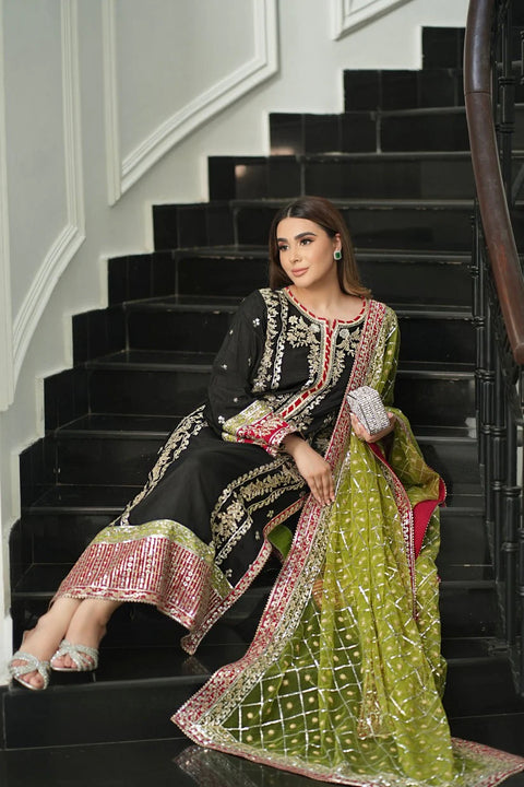 Aneelas Luxury Lawn 3 Piece Unstitched -JET BLACK