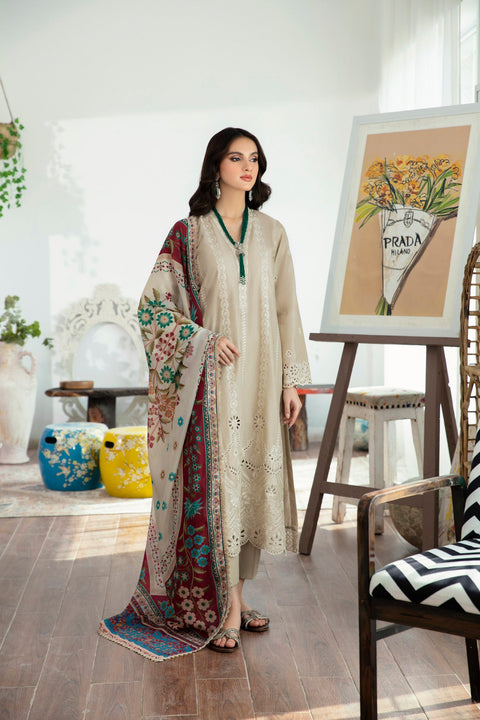SAYA - 3PC LAWN EMBROIDERED SHIRT WITH PRINTED DUPATTA AND TROUSER