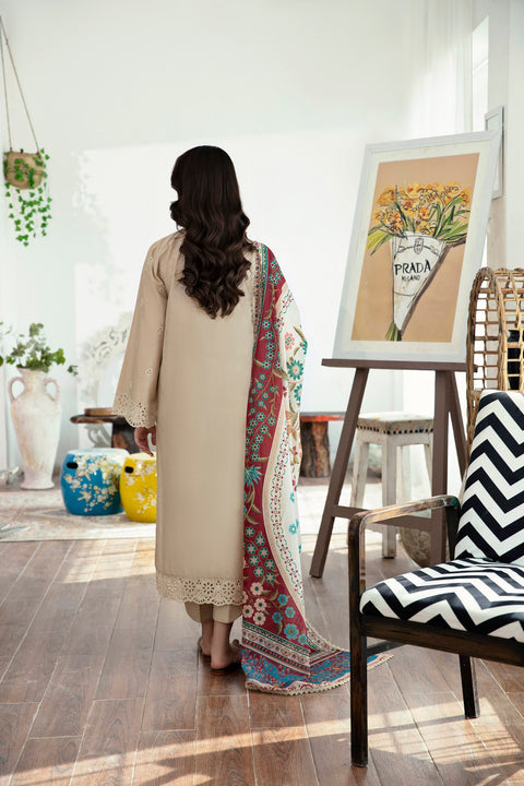 SAYA - 3PC LAWN EMBROIDERED SHIRT WITH PRINTED DUPATTA AND TROUSER