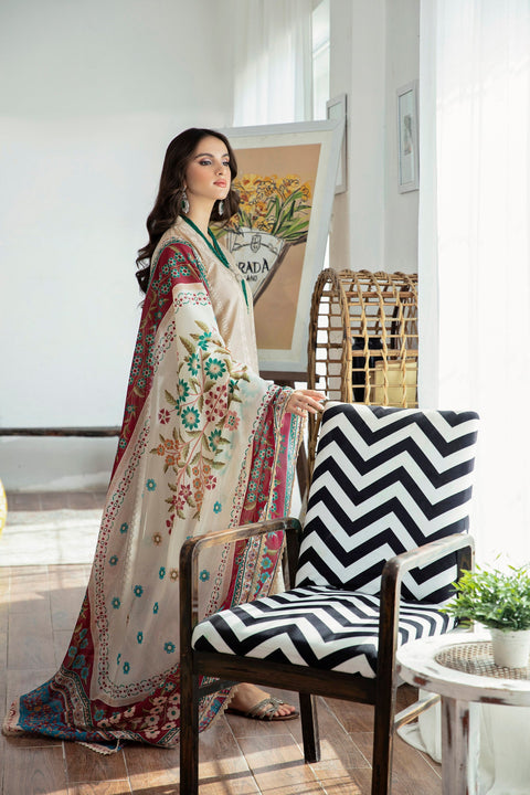 SAYA - 3PC LAWN EMBROIDERED SHIRT WITH PRINTED DUPATTA AND TROUSER